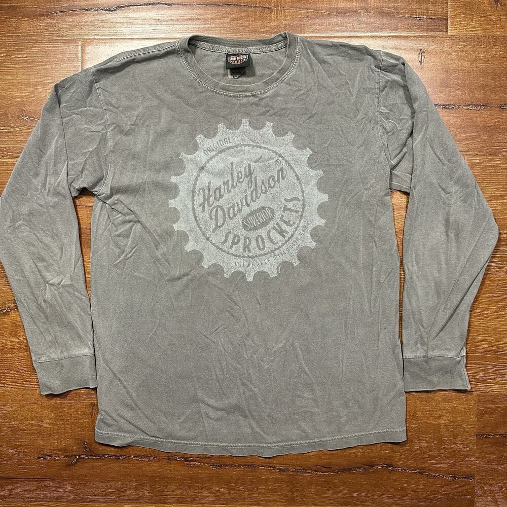 Harley Davidson Long Sleeve T Shirt Mens M Gray Acid Wash Simi Valley Biker Alt